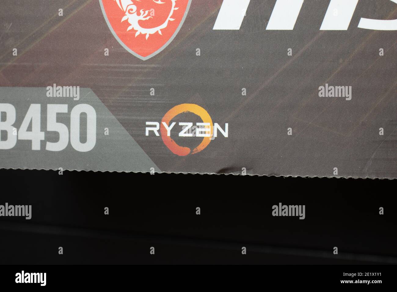 Moskau, Russland - 5. Dezember 2020: Ryzen Logo close-up, illustrative Editorial. Stockfoto
