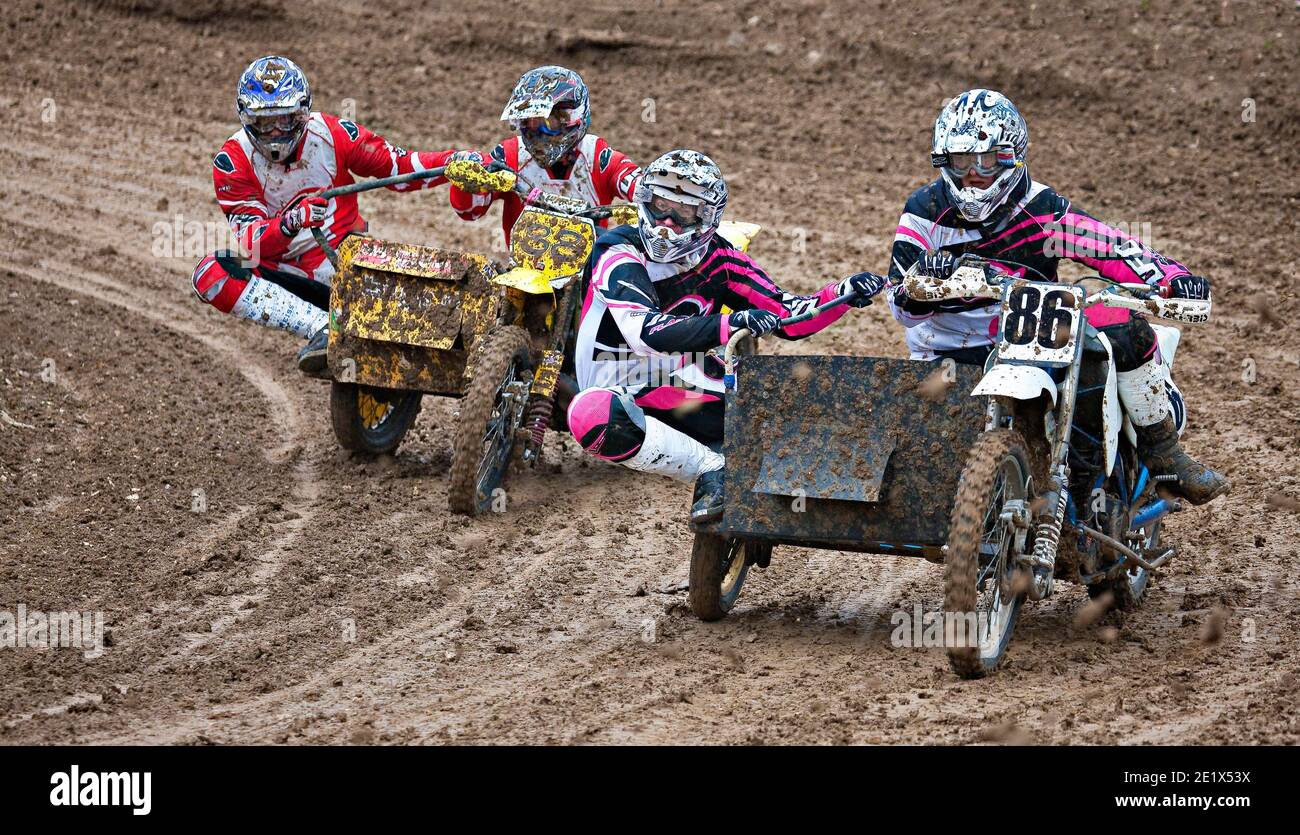 Motorrad-Team bei einem Motocross-Rennen, Schnaitheim, Baden-Württemberg, Deutschland Stockfoto