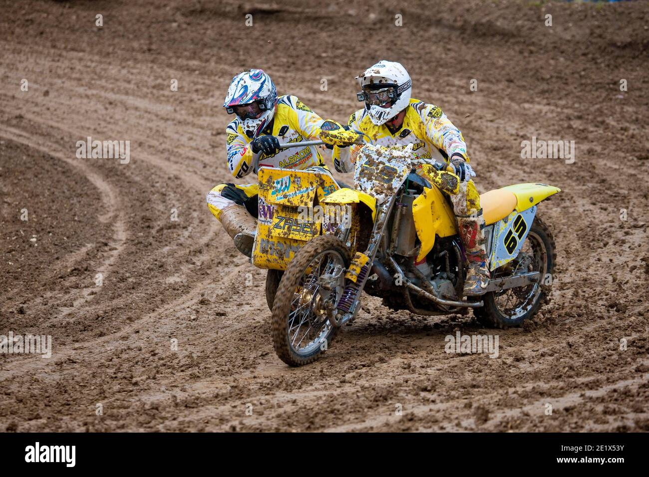 Motorrad-Team bei einem Motocross-Rennen, Schnaitheim, Baden-Württemberg, Deutschland Stockfoto