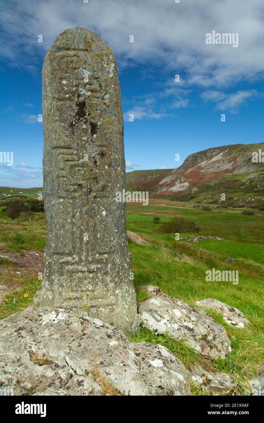 Punkt auf dem Pilgerweg in Glencolumcille Dorf auf dem Wild Atlantic Way in Donegal in Irland. Stockfoto