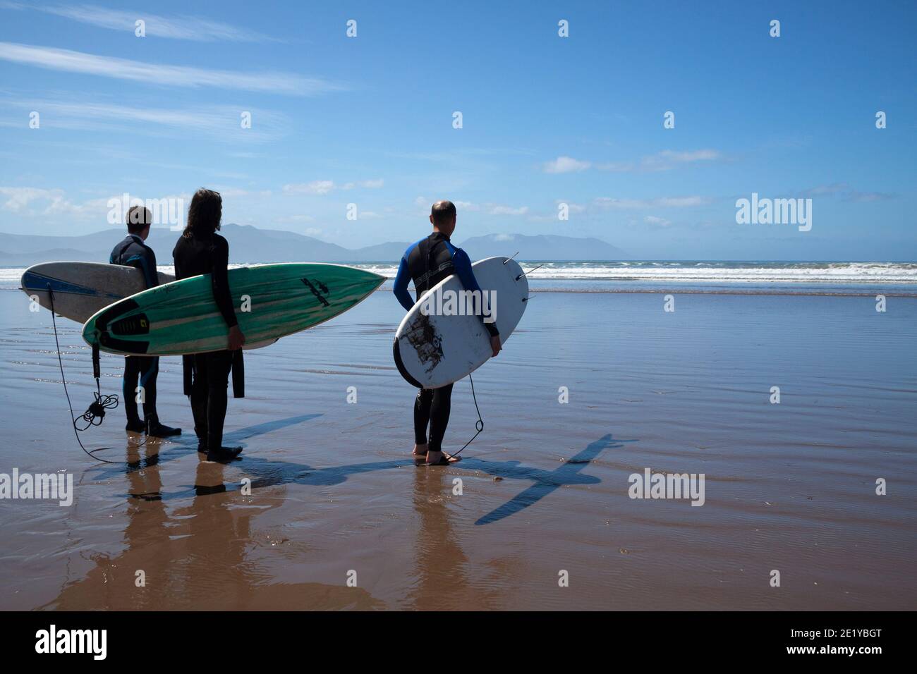 Surfer am Inch Beach auf der Halbinsel Dingle am Wild Atlantic Way in Kerry in Irland. Stockfoto