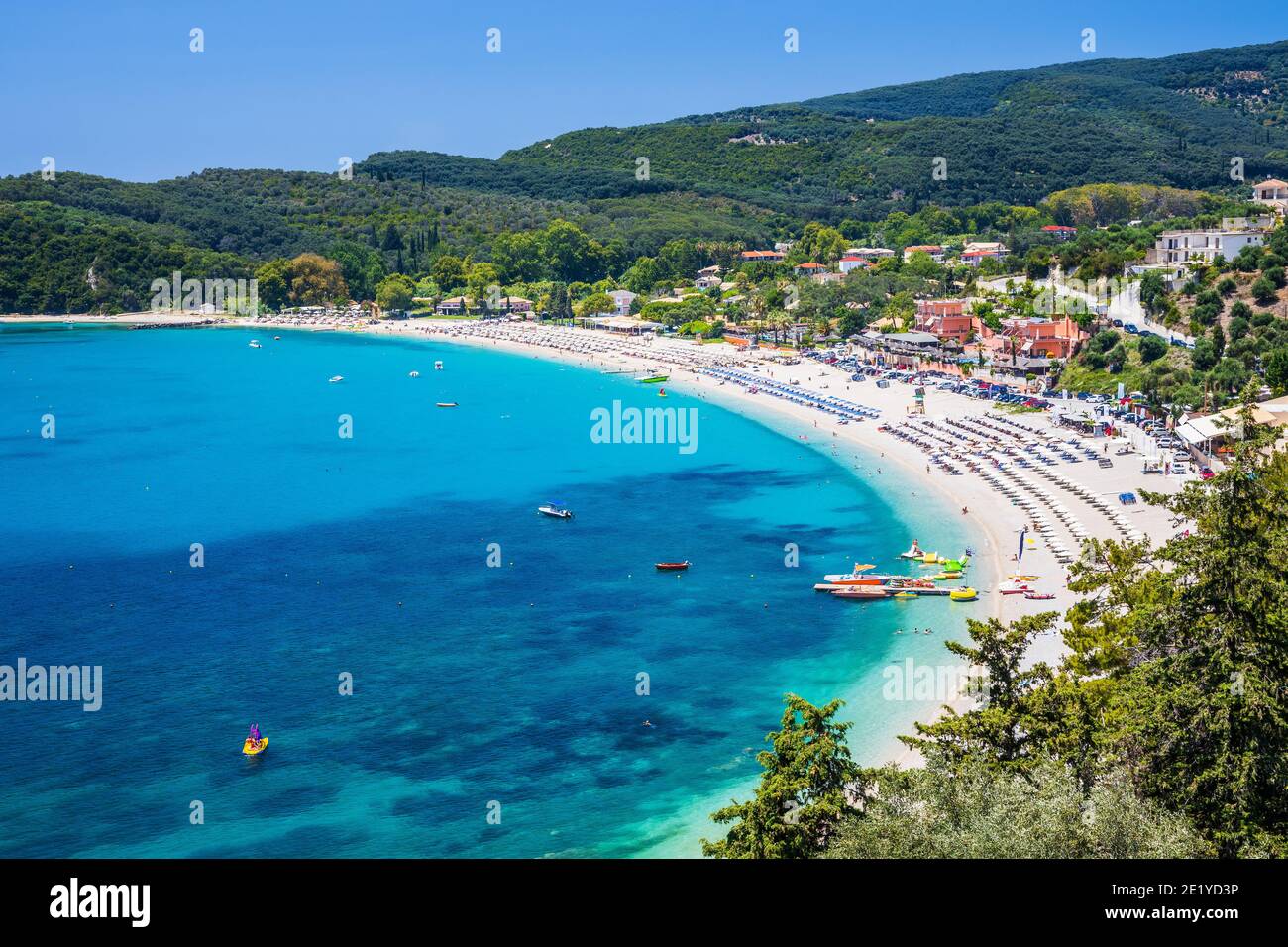 Parga, Griechenland. Luftaufnahme des Strandes von Valtos. Stockfoto