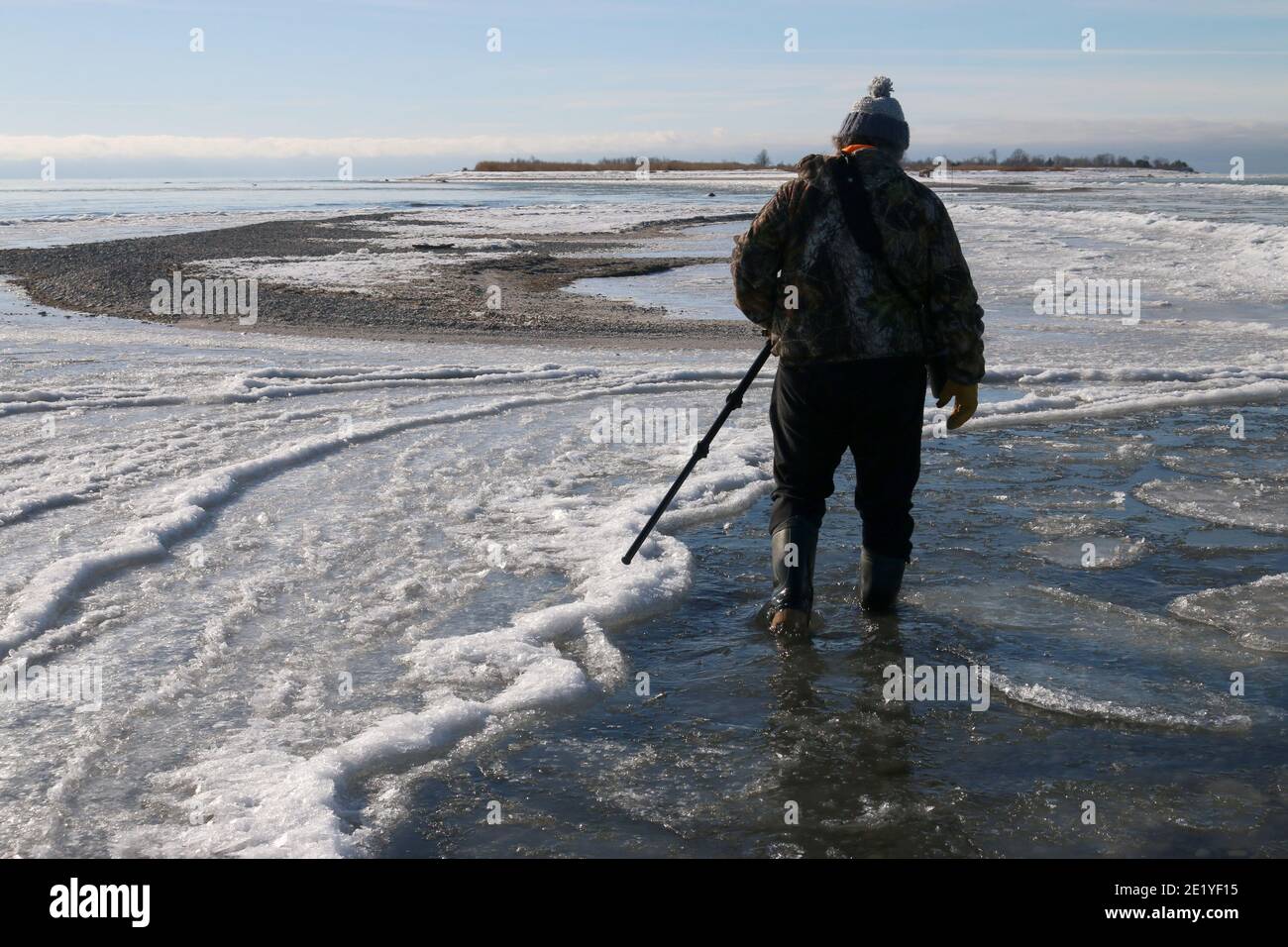 Fotograf zu Fuß auf Gull Island Stockfoto