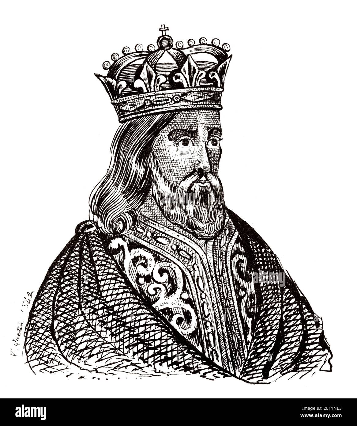 Porträt von Karl dem Dicken (832 - 888). König von Frankreich von 884 bis 888. Karolingischen Dynastie. Geschichte Frankreichs, aus dem Buch Atlas de la France 1842 Stockfoto