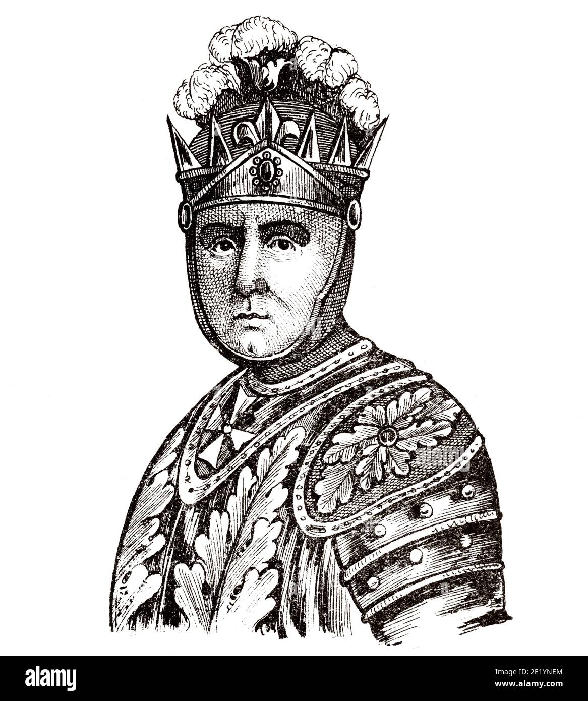 Porträt von Philippe II. Des Augustus (1165 - 1223). König von Frankreich von 1180 bis 1223. Haus von Capet, direkte Kapetaner oder Haus von Frankreich. Geschichte Frankreichs, aus dem Buch Atlas de la France 1842 Stockfoto