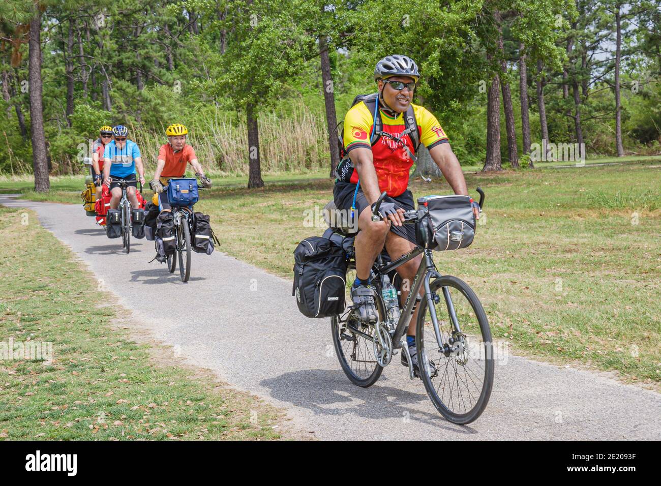 Alabama Mobile Brookley Center Center Underground Railroad Adventure, Fahrrad Highway Route Radfahrer Schwarze Männer reiten Radfahren, Stockfoto