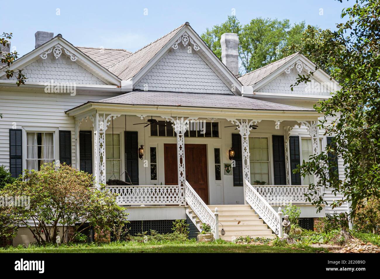 Alabama Pine Apple viktorianischen Stil Grimes Haus, Vordereingang außen Veranda, Stockfoto