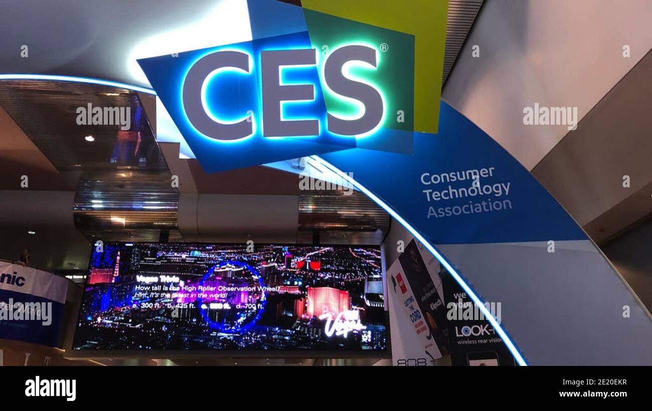 Undatierte Datei Foto von der CES Show in Las Vegas. Die weltweit größte Messe für Verbrauchertechnologie beginnt am Montag zum ersten Mal als völlig virtuelle Veranstaltung, da sich die Tech-Industrie an die laufende Coronavirus-Pandemie anpasst. Stockfoto
