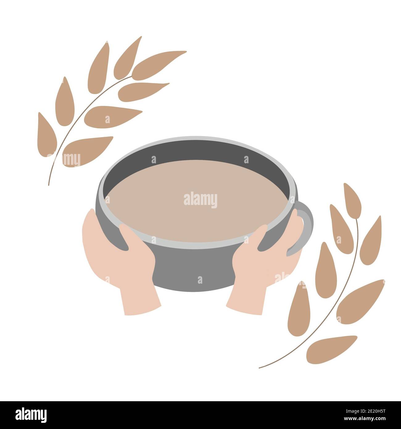 Hafermilch in einer großen Schüssel. Nicht-Milch-Konzept. Milch Substitution Projekt. Hände halten Schüssel auf weißem Hintergrund. Stockfoto