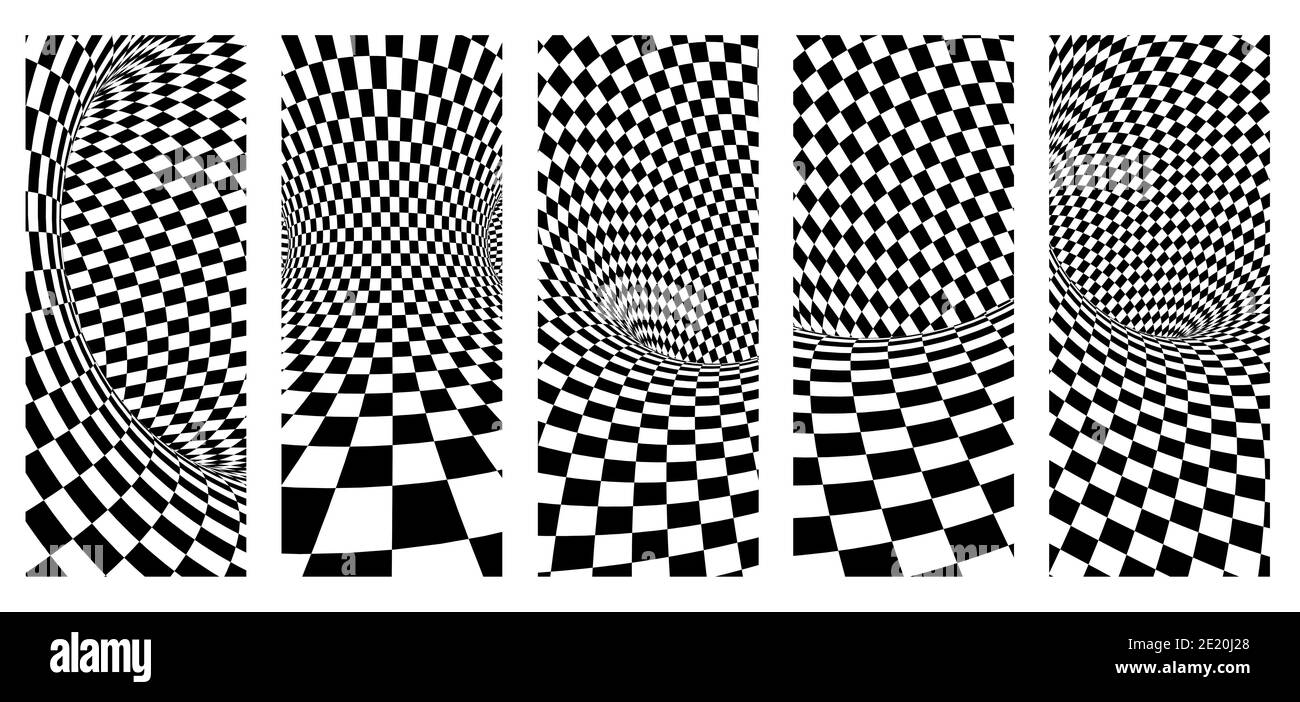 Abstrakte Illusion. Einstellen der vertikalen oder horizontalen Banner mit  geometrischen Schachbrettmuster der Farben Schwarz und Weiß. 3D-Rendering  Stockfotografie - Alamy