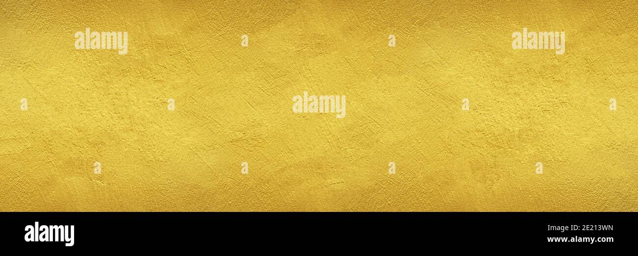 Strukturierte Wand mit Gold Farbe lackiert - breite Banner oder Kopfzeilenformat mit goldenem Hintergrund Stockfoto