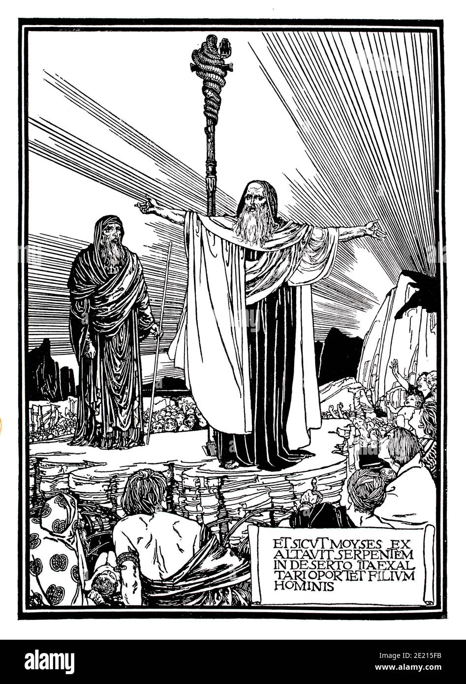 Predigt auf dem Berg, Linienillustration von Robert Anning Bell, aus dem Altarbuch, herausgegeben von Berkeley Updike, von 1897 das Atelier an Illustrated M Stockfoto