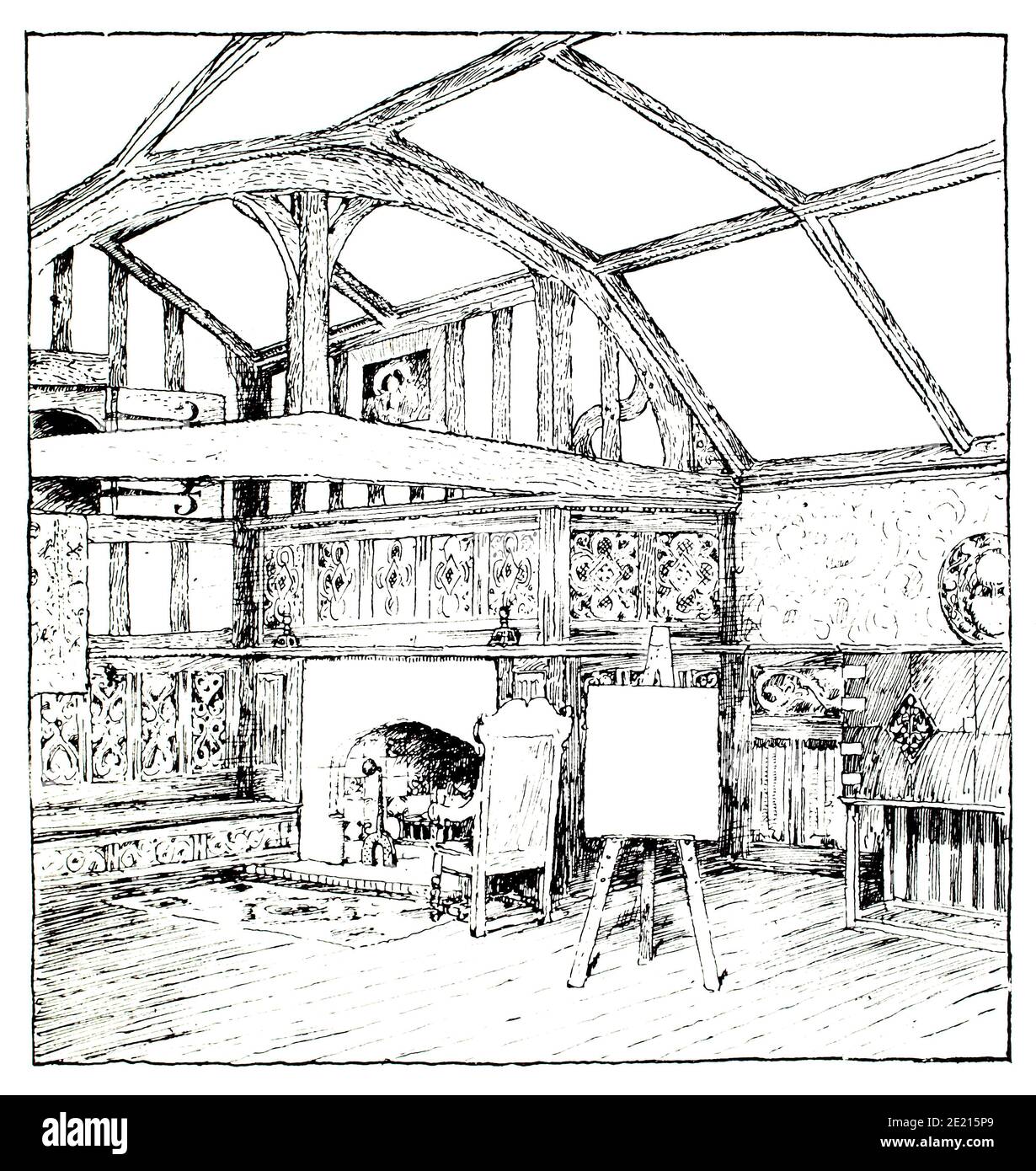 An Artist’s House, Studio Interior, Zeichnung des Architekten M. H. Baillie Scott aus dem Jahr 1897 The Studio an Illustrated Magazine of Fine and Applied Art Stockfoto