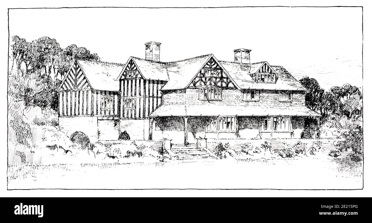 An Artist’s House, Front Elevation, Zeichnung des Architekten M. H. Baillie Scott aus dem Jahr 1897 The Studio an Illustrated Magazine of Fine and Applied Art Stockfoto
