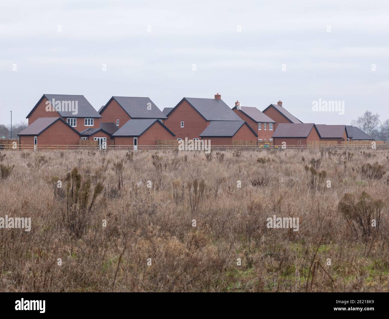 Neue Häuser im Dorf Salford Priors, Warwickshire, Großbritannien Stockfoto