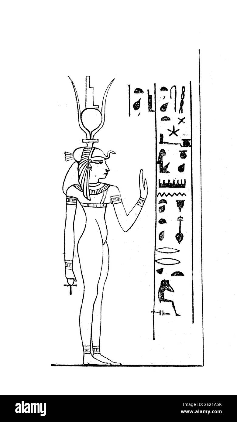 ISIS, eine Göttin der ägyptischen Mythologie. Sie war die Göttin der Geburt, Wiedergeburt und Magie, aber auch Göttin der Toten / Isis, eine Göttin der ägyptischen Mythologie. Sie war die Göttin der Geburt, der Wiedergeburt und der Magie, aber auch Totengöttin, Historisch, historisch, digital verbesserte Reproduktion eines Originals aus dem 19. Jahrhundert / digitale Reproduktion einer Originalvorlage aus dem 19. Jahrhundert, Stockfoto