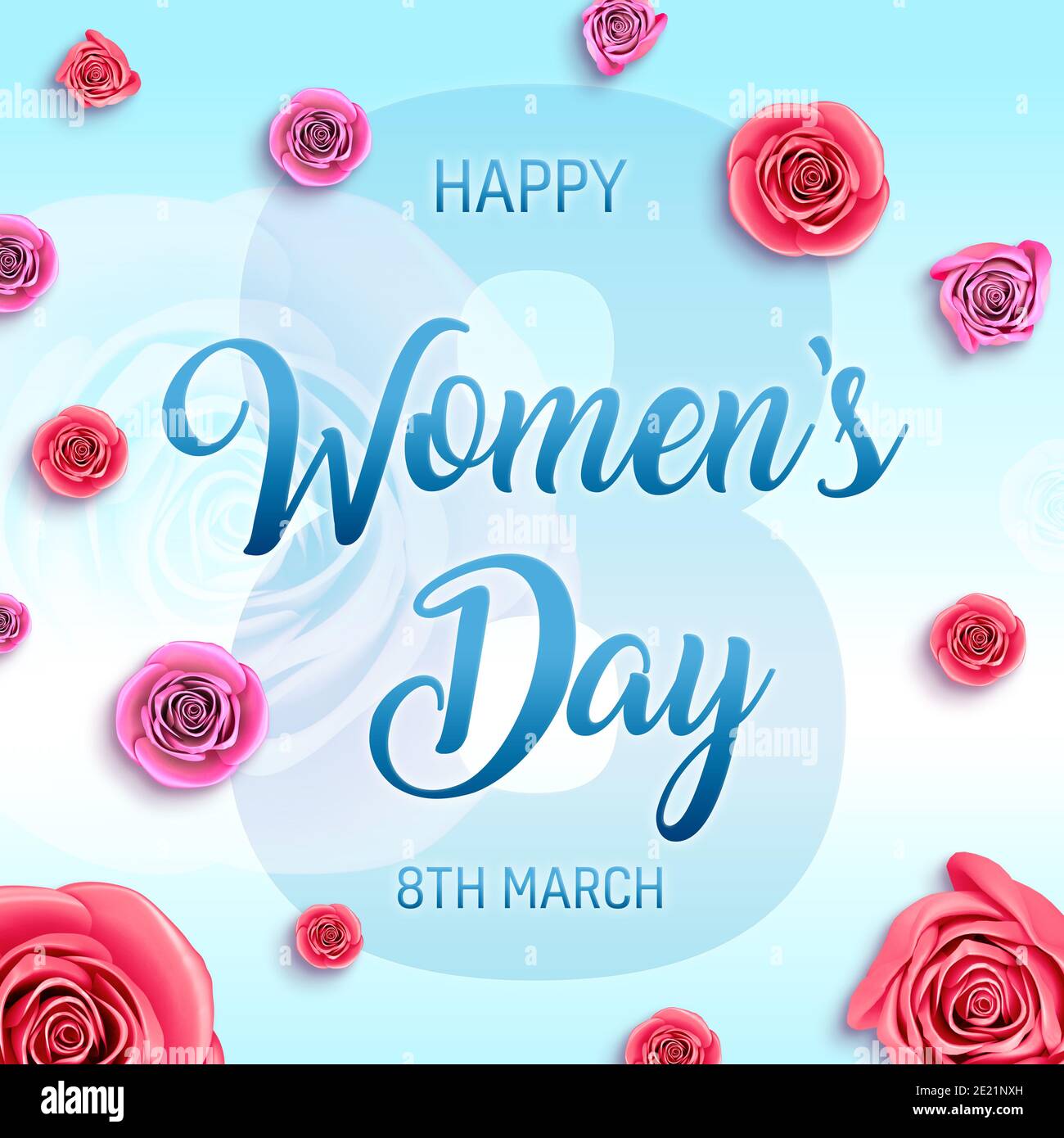 Banner „Feiertage zum Frauentag“. 8. märz internationale Damen Tag quadratische Karte Illustration. Stockfoto