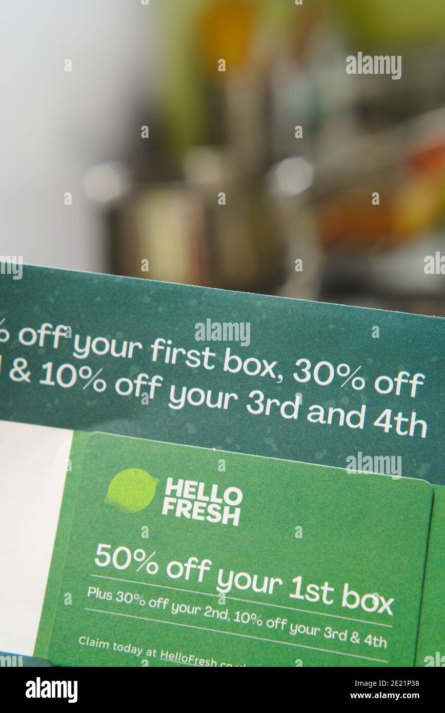 „Hello Fresh Recipe Box Meal Kit“-Promo-Angebot Stockfoto
