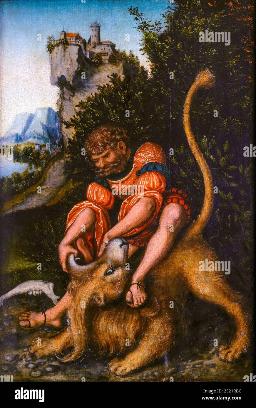 Samson und der Löwe, Gemälde von Lucas Cranach dem Älteren, um 1520 Stockfoto