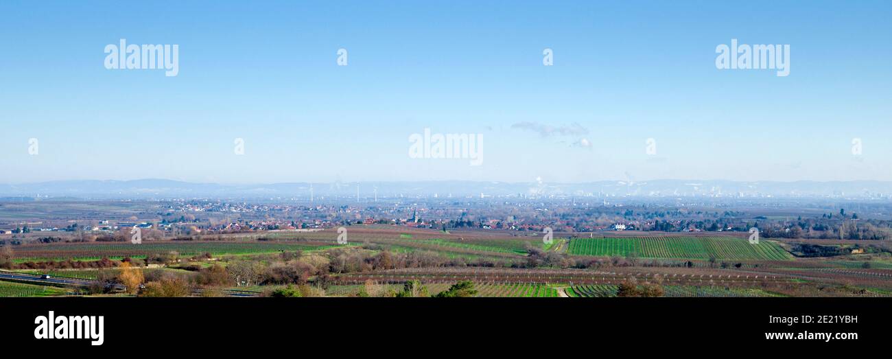 Rheintal mit Ludwigshafen und Mannheim, Panoramabild Stockfoto