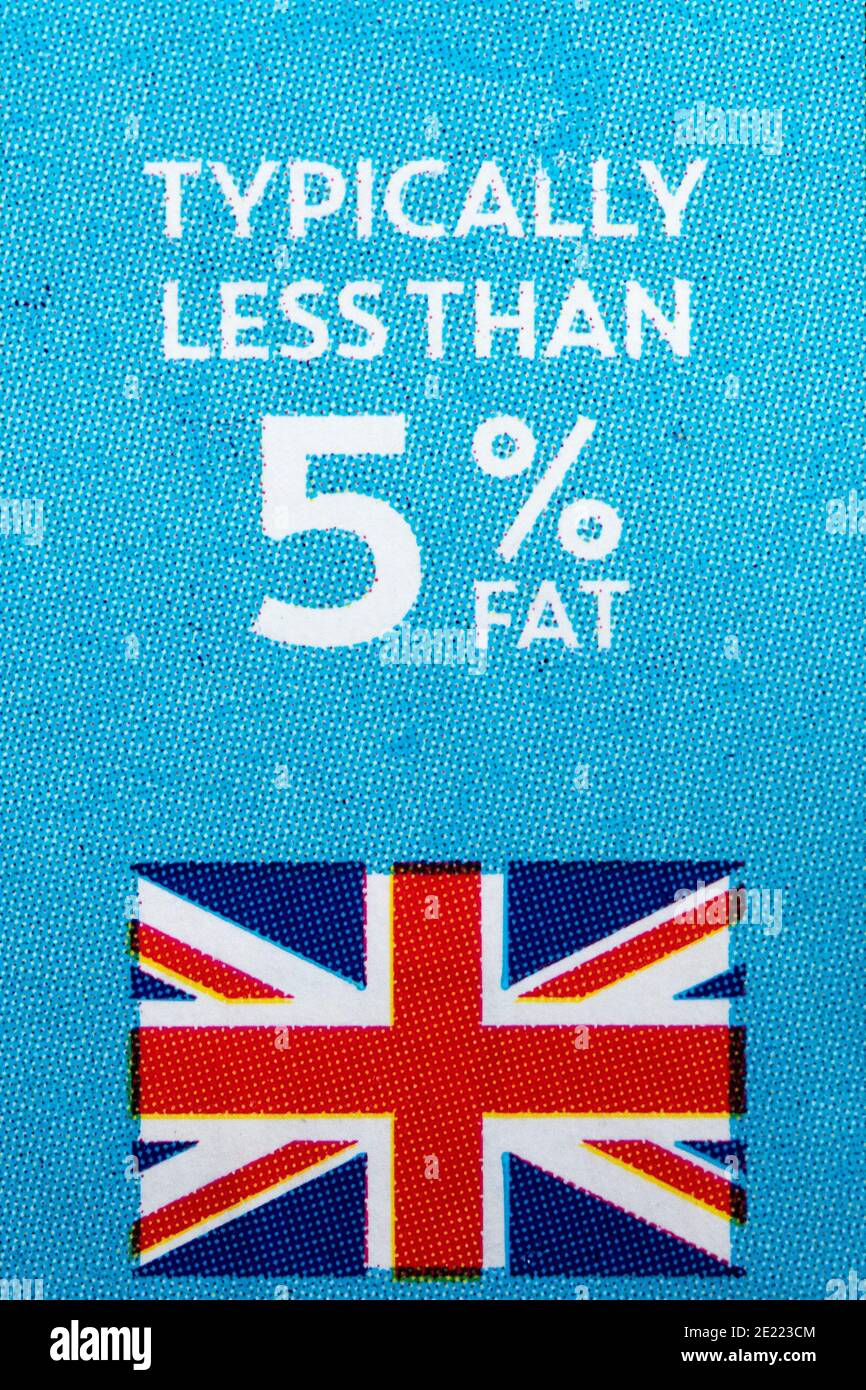 In der Regel weniger als 5% Fett Produktkennzeichnung auf britischem Fleisch VEREINIGTES KÖNIGREICH Stockfoto