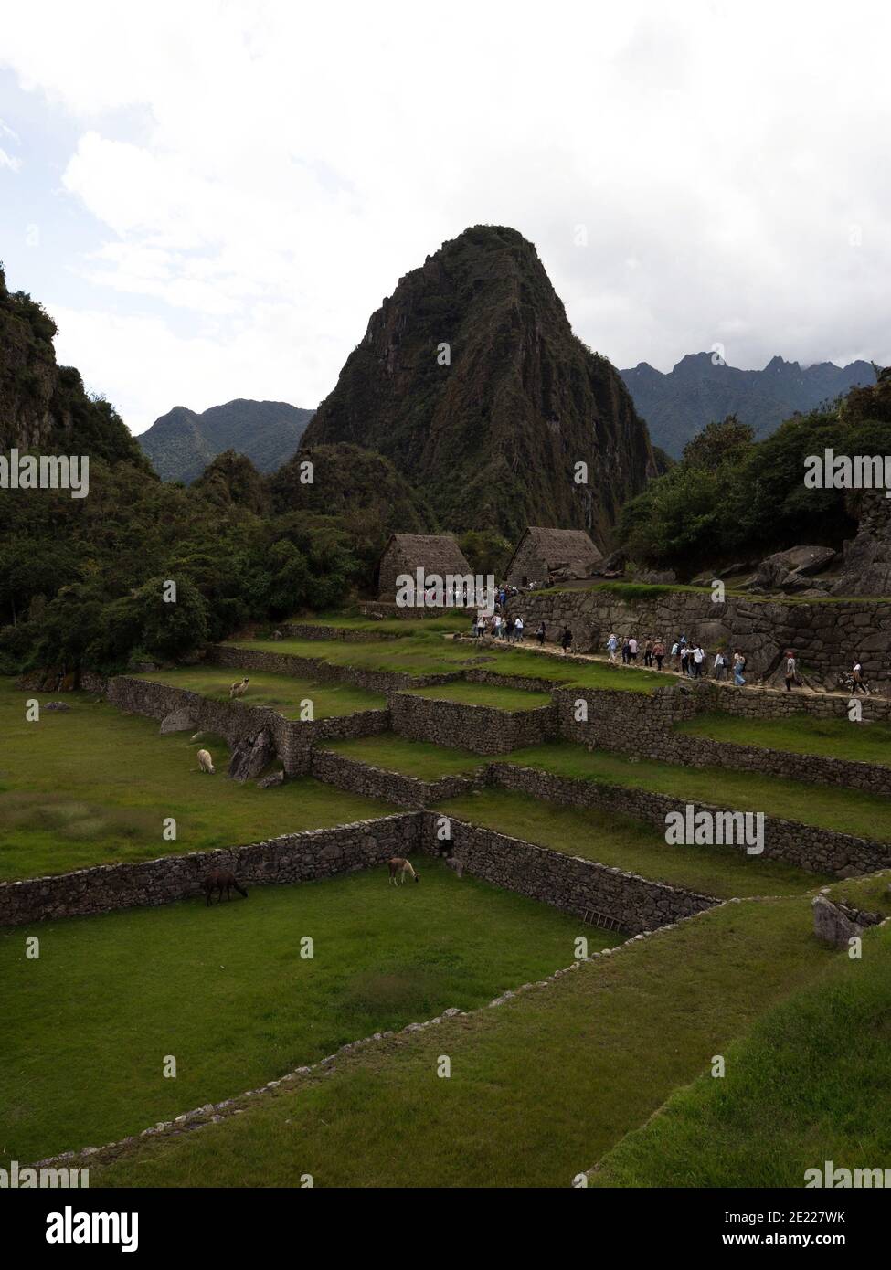 Panorama-Landschaft von Machu Picchu alten inka Zitadelle historischen Heiligtum Archäologische Ruinen Urubamba Heilige Tal Cuzco Cusco Peru Südamerika Stockfoto