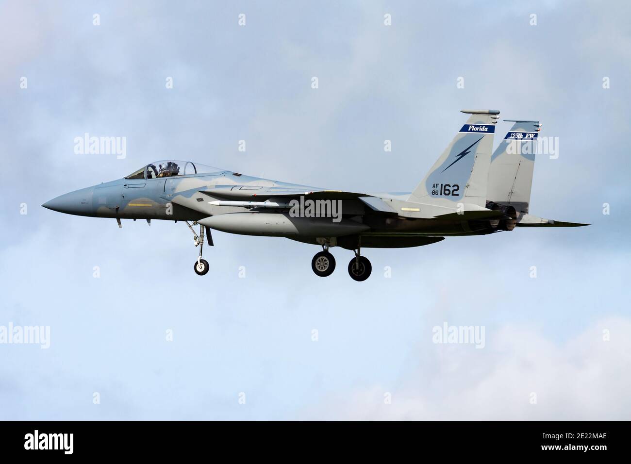 United States Air Force USAF McDonnell Douglas F-15C Eagle 86-0162 Ankunft und Landung des Kampfflugzeugs Stockfoto