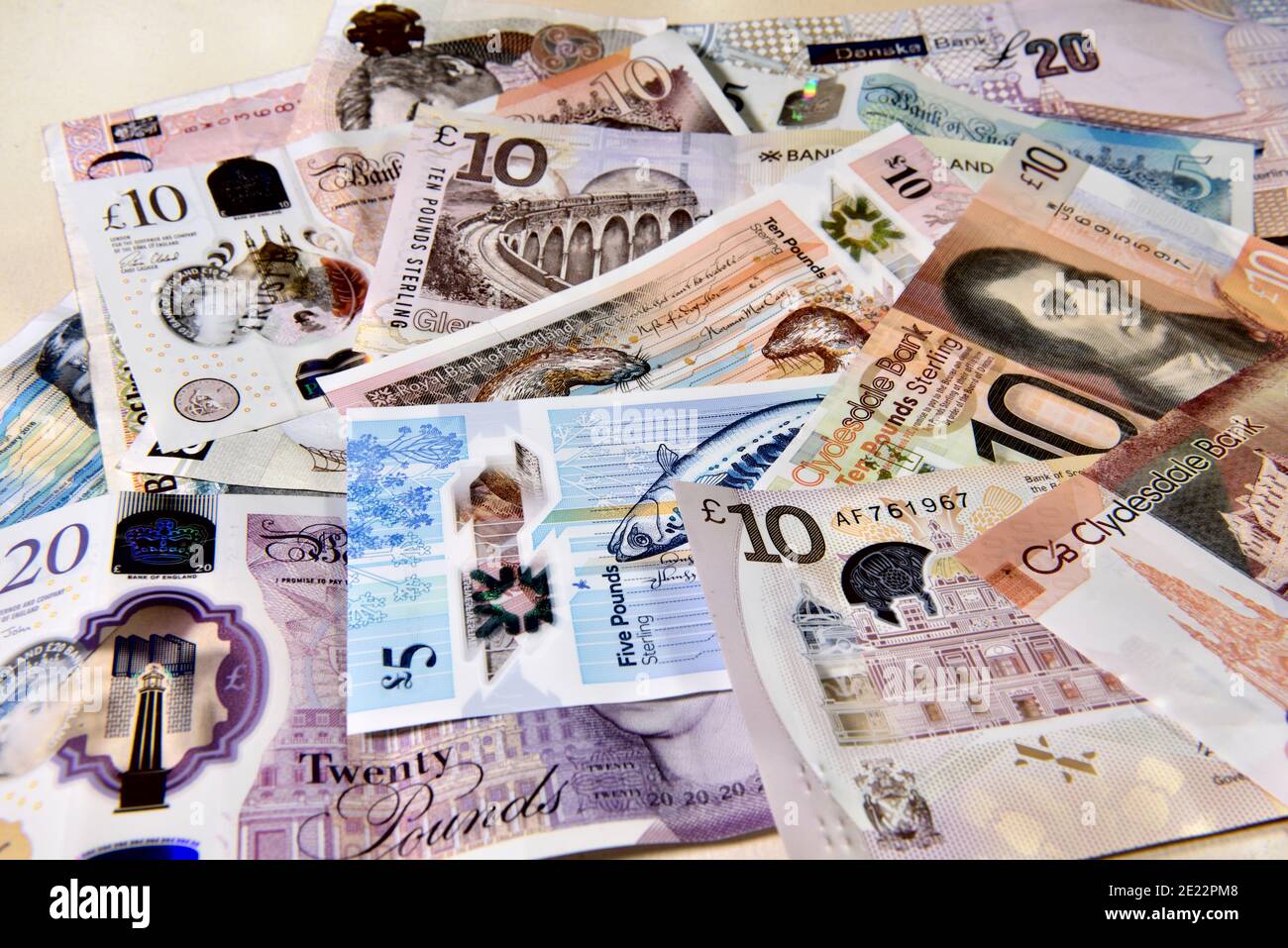 Britische Geldscheine, Pfund, englische, schottische, irische Geldscheine Stockfoto