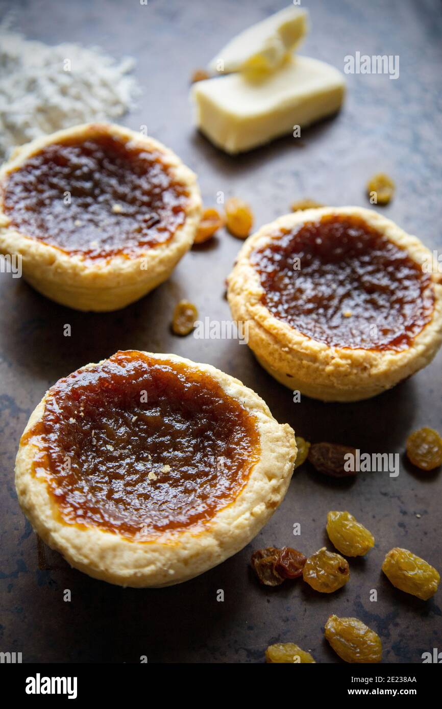 Kanadische Butter und Raisin Torten EINE Spezialität Dessert von Kanada Stockfoto