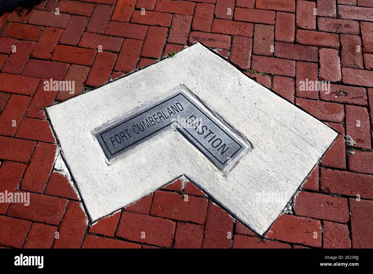 Detail der Plakette in Washington Street Markierung Position von Fort Cumberland Bastion, Cumberland, Maryland MD, USA Stockfoto