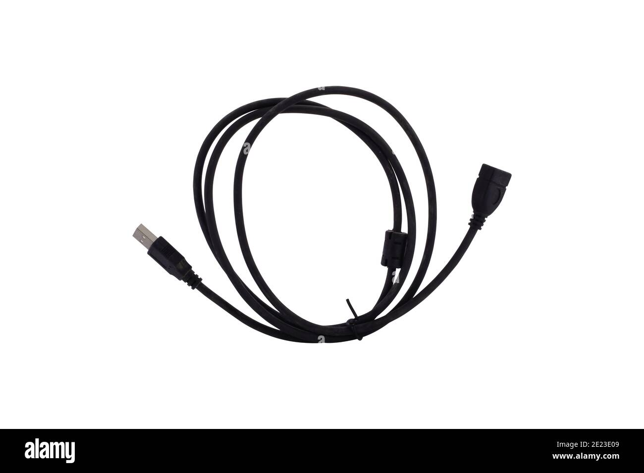 Kurzes Verlängerungskabel für USB-Anschluss auf weißem Hintergrund Stockfoto