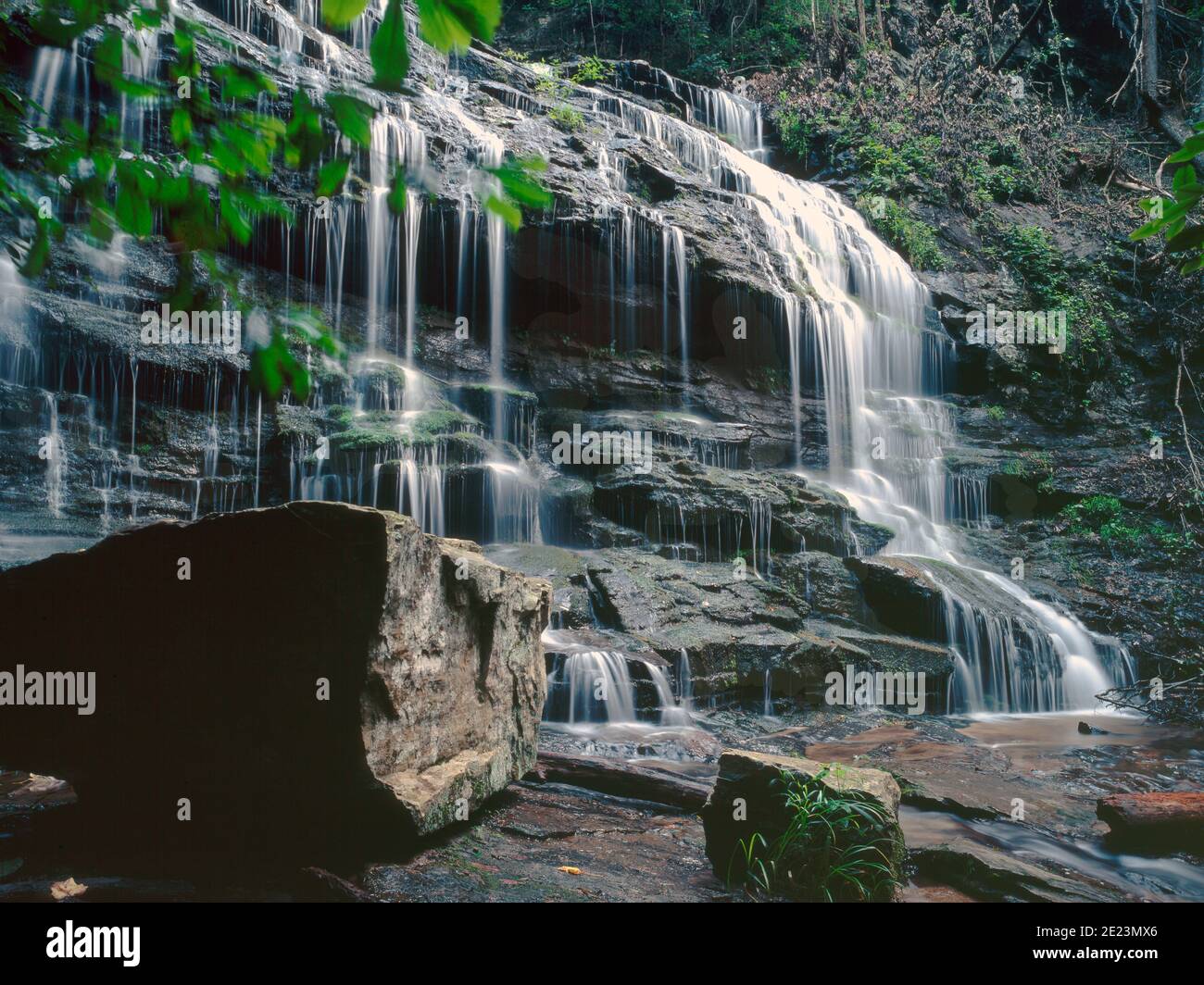 Lower Proxy Falls, auch Cove Falls und Station Cove Falls genannt, im Sumter National Forest im Bundesstaat South Carolina. Fotografiert im Frühsommer w Stockfoto