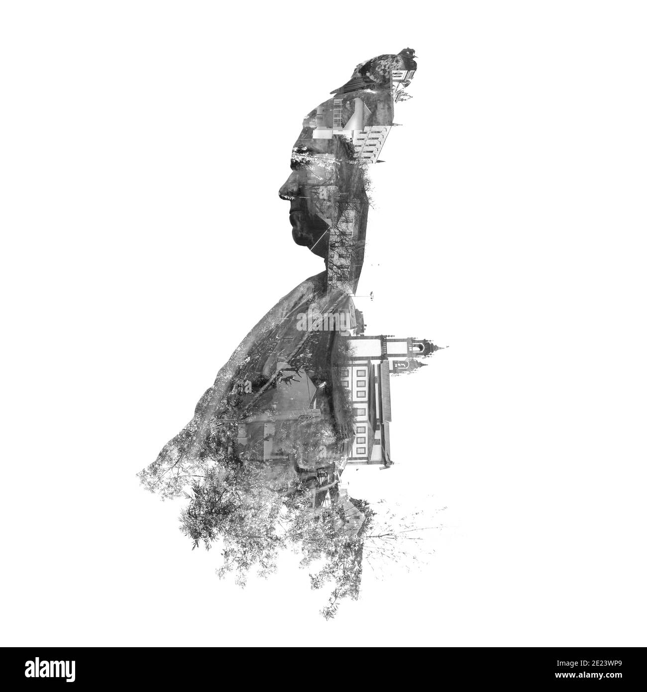 Eine Statue aus der portugiesischen Landschaft besteht aus einem Element ihrer Umgebung. Stockfoto