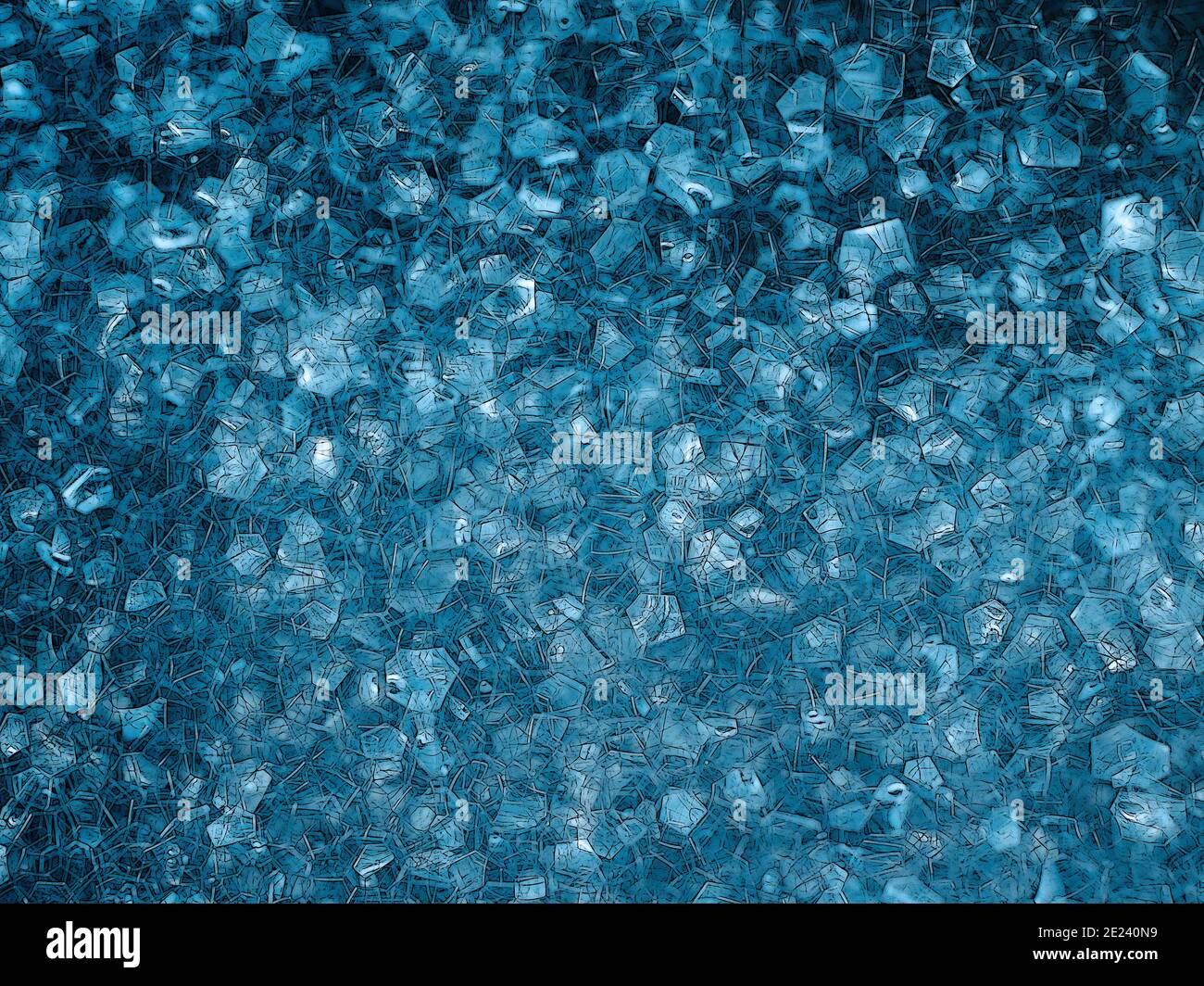 Abstraktes Makrobild aus der Nähe von blauen Seifenblasen mit Ein Comic-Stil-Effekt Stockfoto