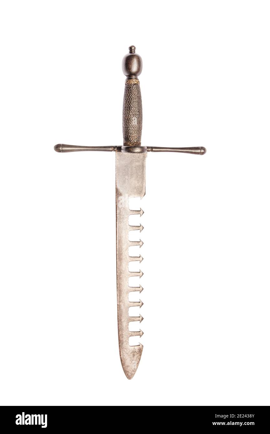 Linker Dolch (sogenannter Schwertbreacker). Frankreich das Ende des XVI Jahrhunderts. Es hat eine sehr robuste Klinge mit Schlitzen auf einer Seite, ähnlich wie die Zähne Stockfoto