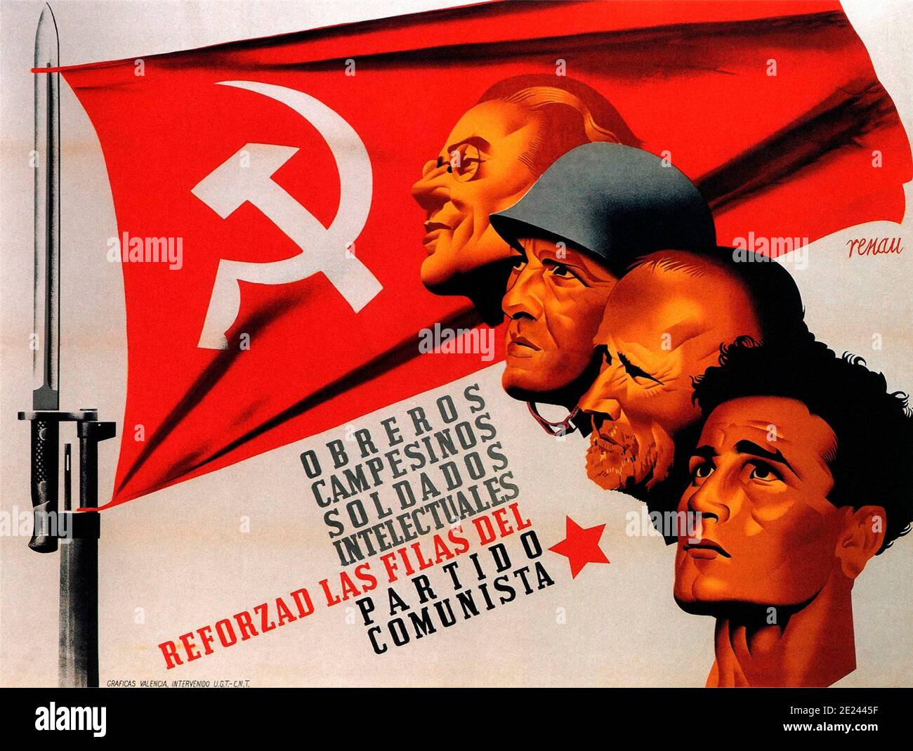 Plakat der spanischen Republikaner in ihrem Kampf gegen eine Revolte der Nationalisten, eine Allianz der Falangisten, Monarchisten, Konservative und Katholiken. Stockfoto