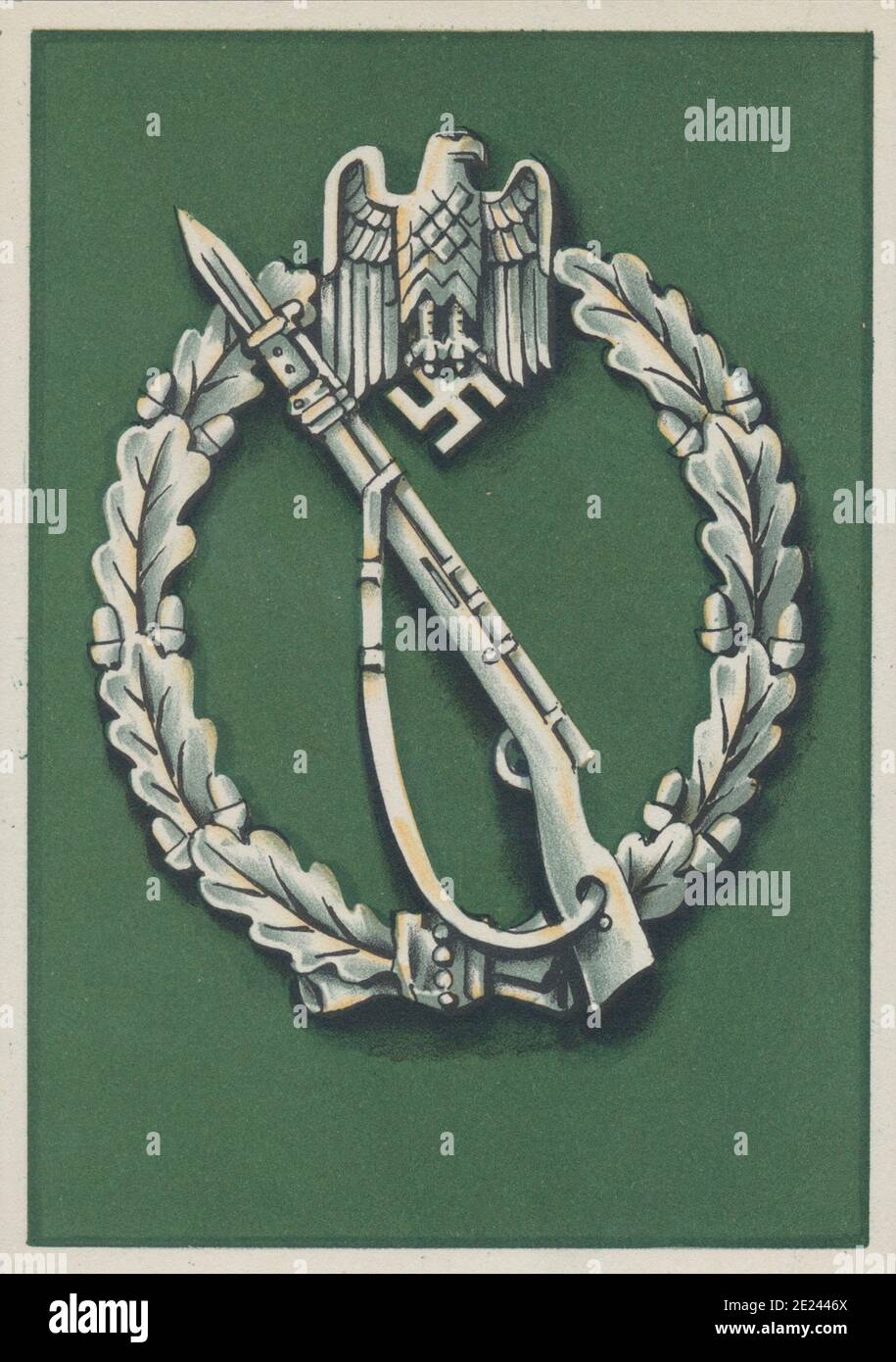 Spendenkarte der Winterkaritaten der Kriegszeit, auf der die Medaille der Infanterie-Gewehre „Tormer“ dargestellt wird. 1941 Stockfoto