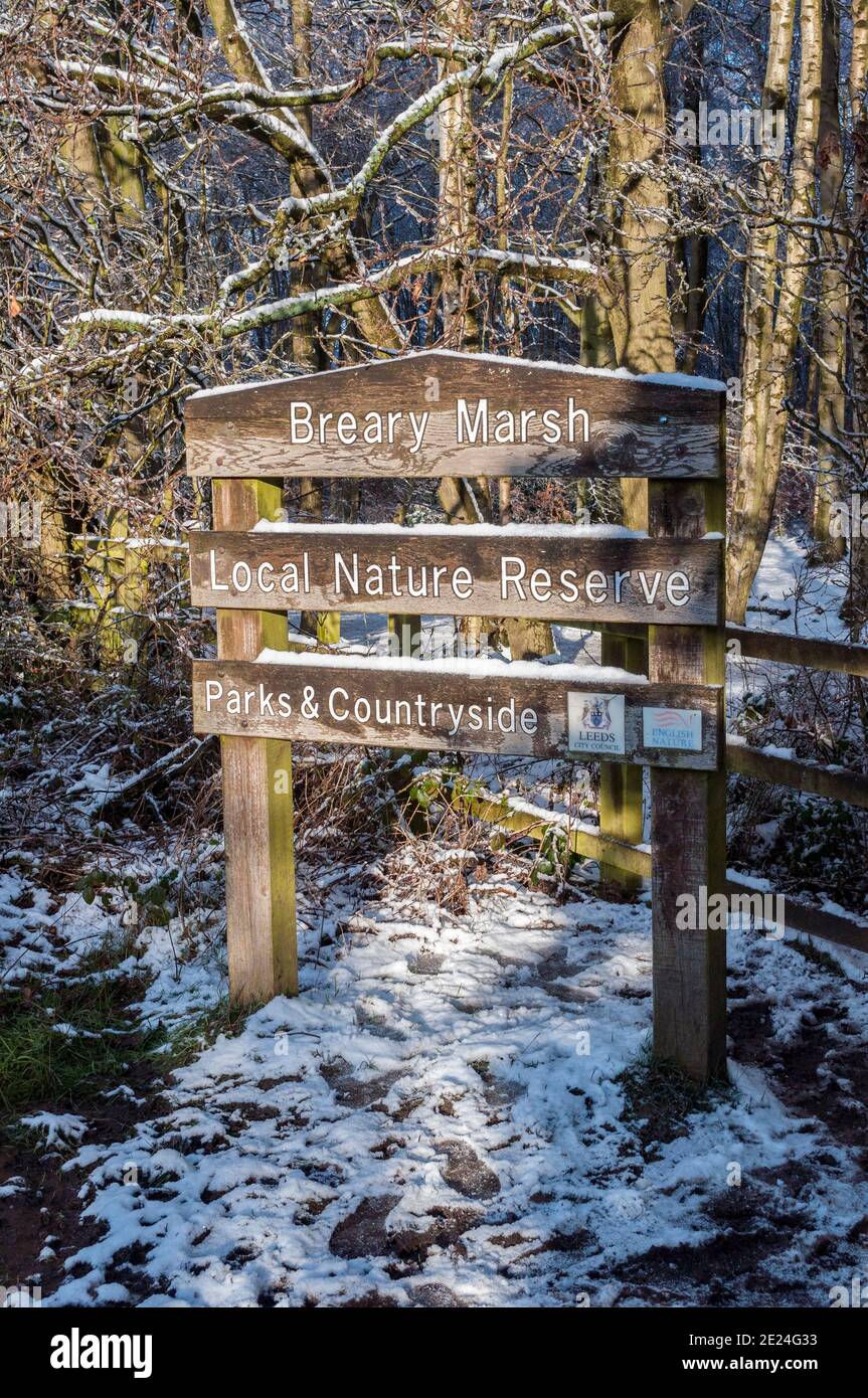 Editorial : Bild des lokalen Naturschutzgebietes Zeichen in Leeds Stockfoto