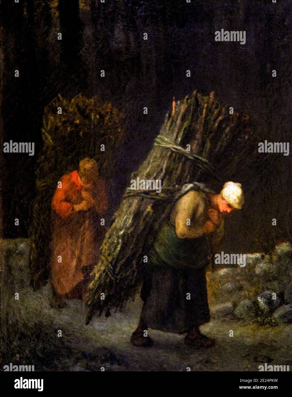 Bauernfrau trägt Feuerholz, Frauen tragen Faggots, Bauernmädchen mit Reisig, Jean-Francois Millet, 1852-1853, State Hermitage Museum, Saint P Stockfoto