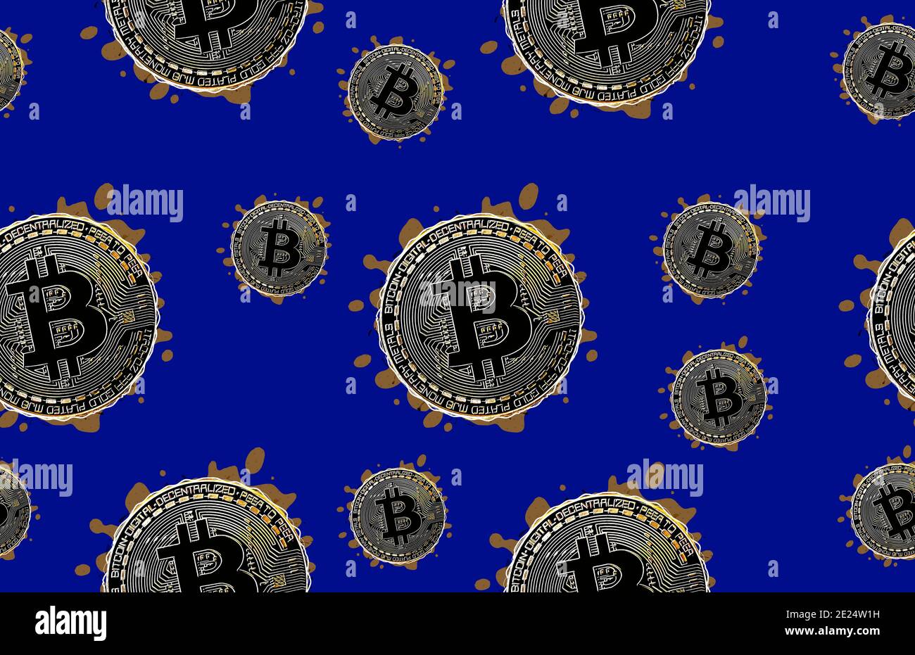 bitcoin nahtloser Hintergrund. Auf blauem Hintergrund Stockfoto