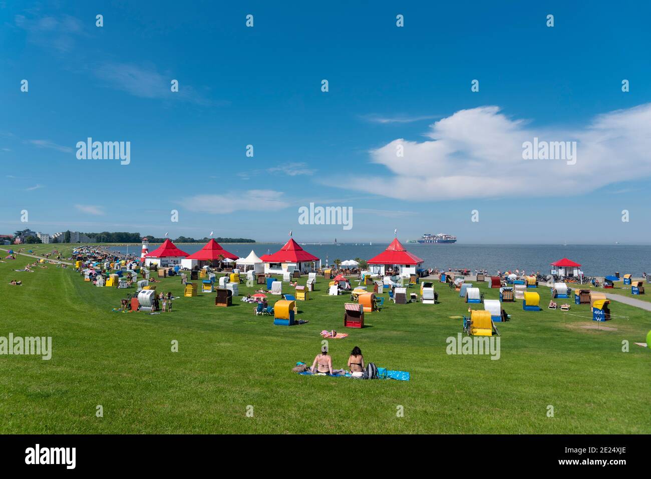 Grasstrand Grimmershoerner-Bucht, Cuxhaven, Niedersachsen, Deutschland, Europa Stockfoto