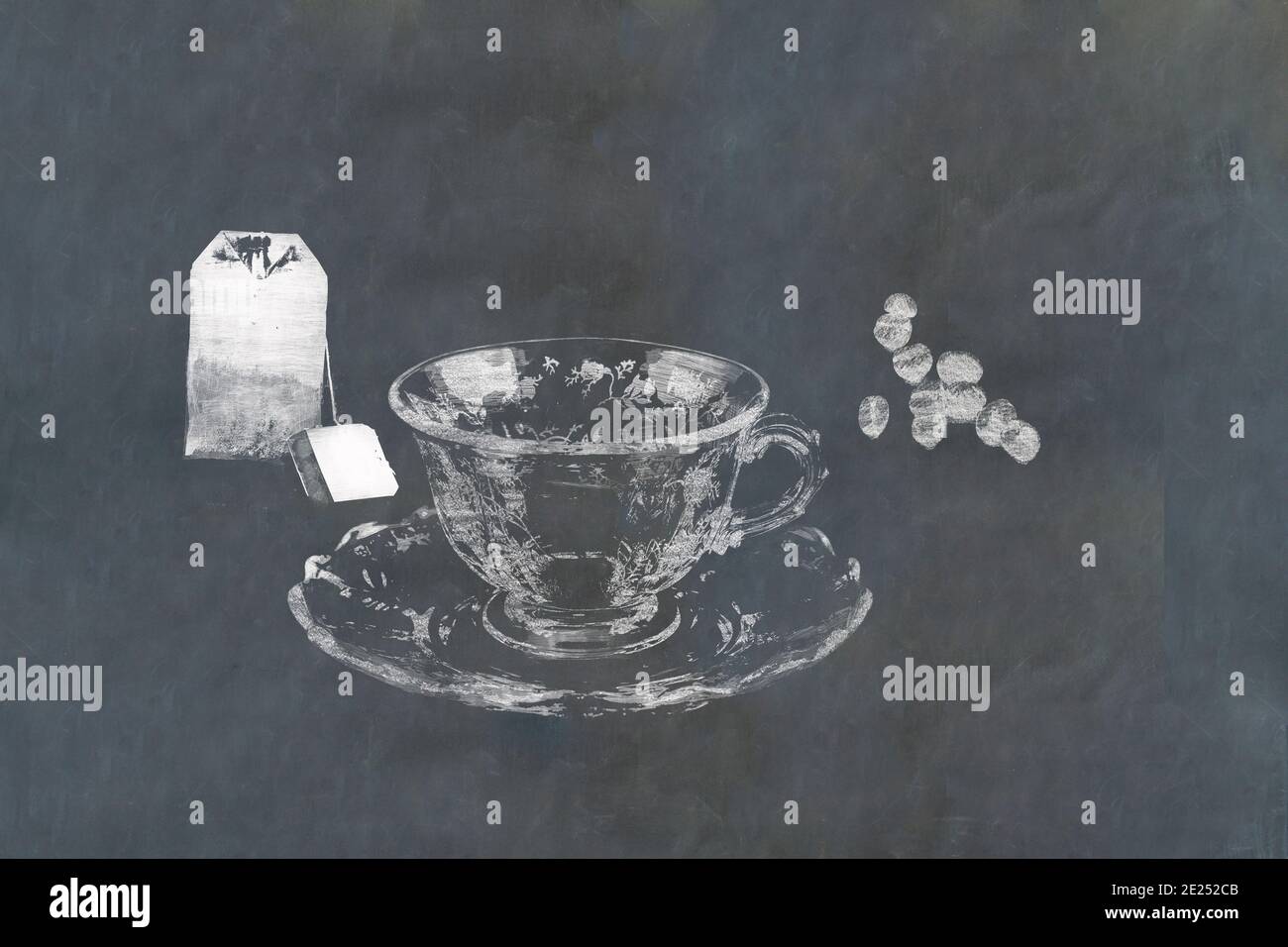 Teetasse Mit Teebeutel Und Kaffeebohnen Auf Schiefertafel Hintergrund Stockfotografie Alamy