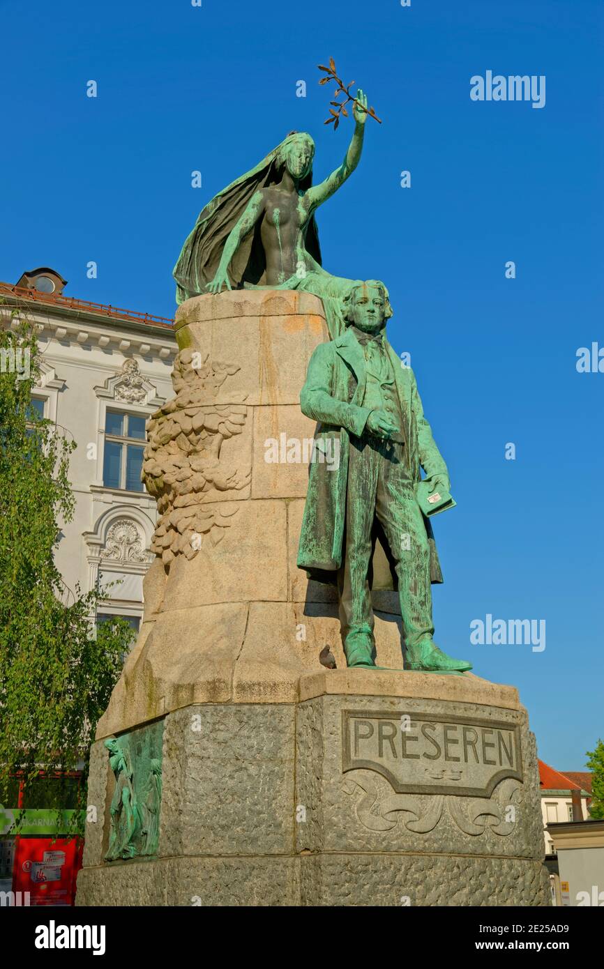 Das Prešeren-Denkmal in Ljubljana, Slowenien. Stockfoto