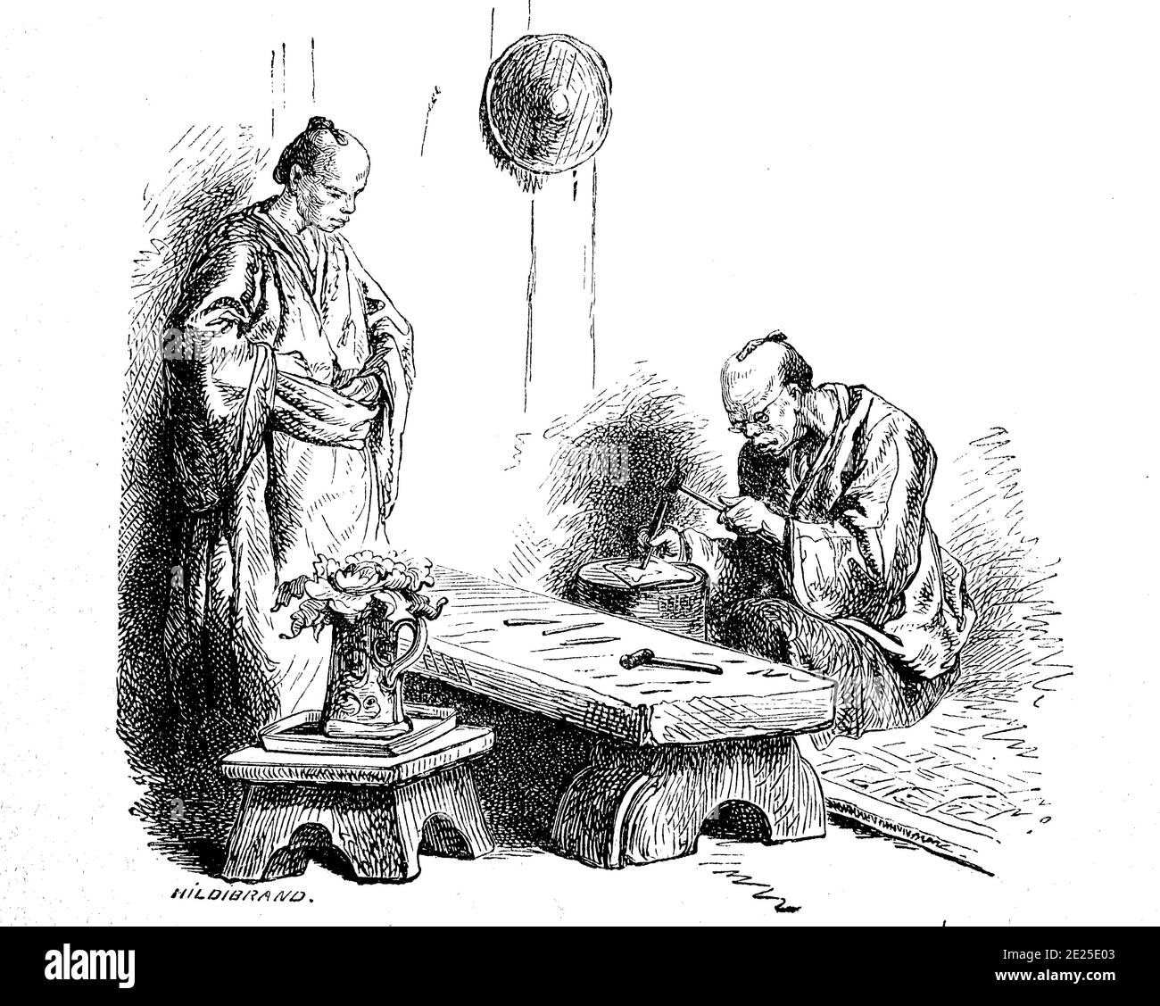 Goldarbeiter, Goldschmied, in Japan, 1870 / Goldarbeiter, Goldschmied, in Japan, im Jahr 1870, Historisch, historisch, digital verbesserte Reproduktion eines Originals aus dem 19. Jahrhundert / digitale Reproduktion einer Originalvorlage aus dem 19ten Jahrhundert. Jahrhundert, Stockfoto