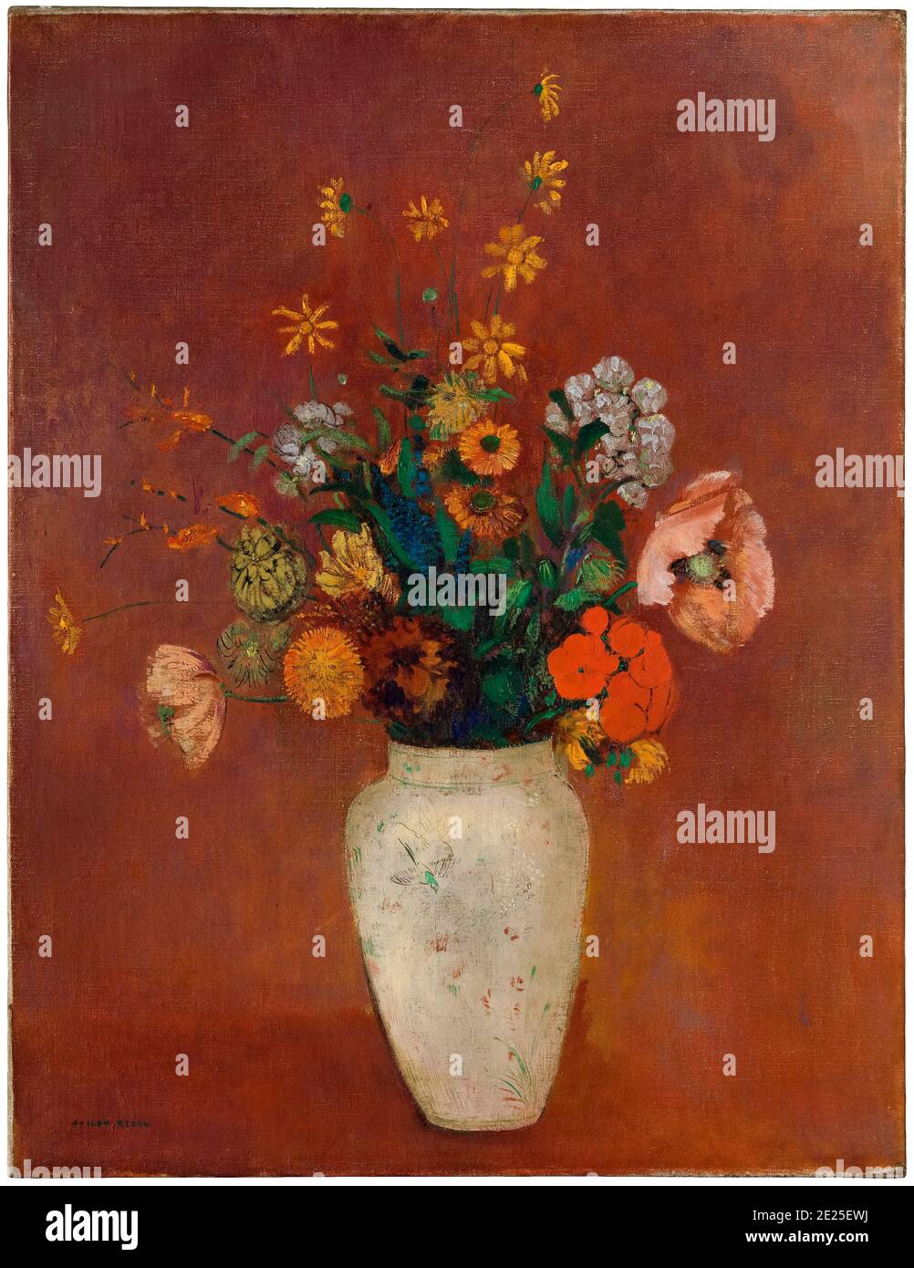 Odilon Redon, Stillleben Malerei, Blumenstrauß in einer chinesischen Vase, 1912-1914 Stockfoto
