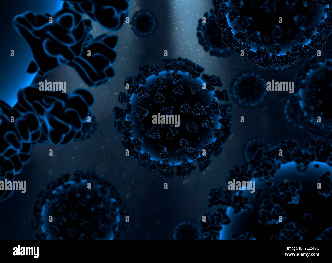 Nahaufnahme von Corona-Virus-Molekülen im Blutstrom-Konzept Stockfoto