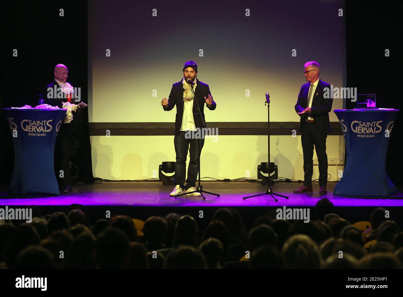 Festival Mont-Blanc d'Humor 2020. Arthur Jugnot. Abschlusszeremonie. Saint Gervais. Frankreich. Stockfoto