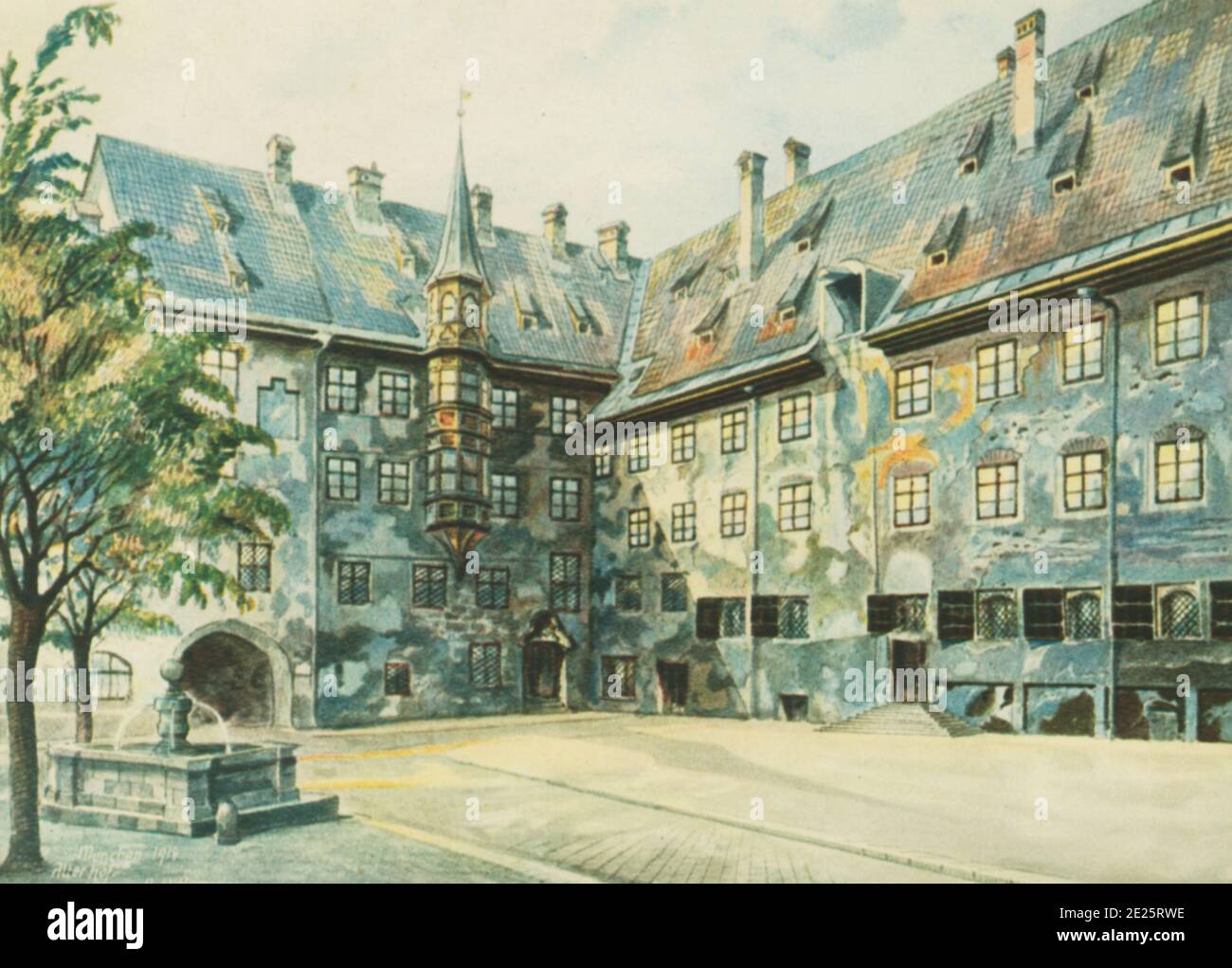 Ein Aquarell des Führers aus dem Jahr 1914: Der Hof der alten Restdenz in München Stockfoto