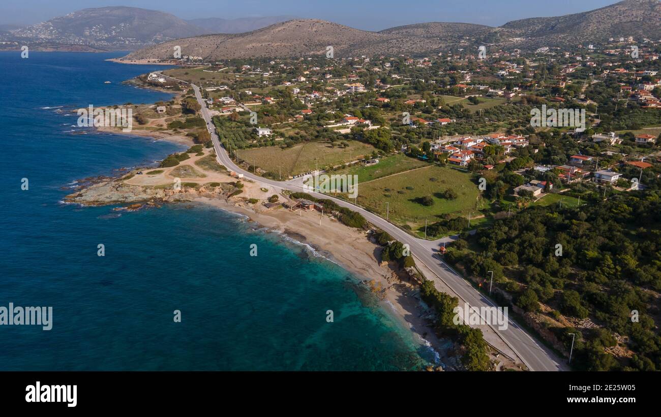 Thymari Dorf und seine Strandpromenade, in Süd-Attika, Griechenland Stockfoto