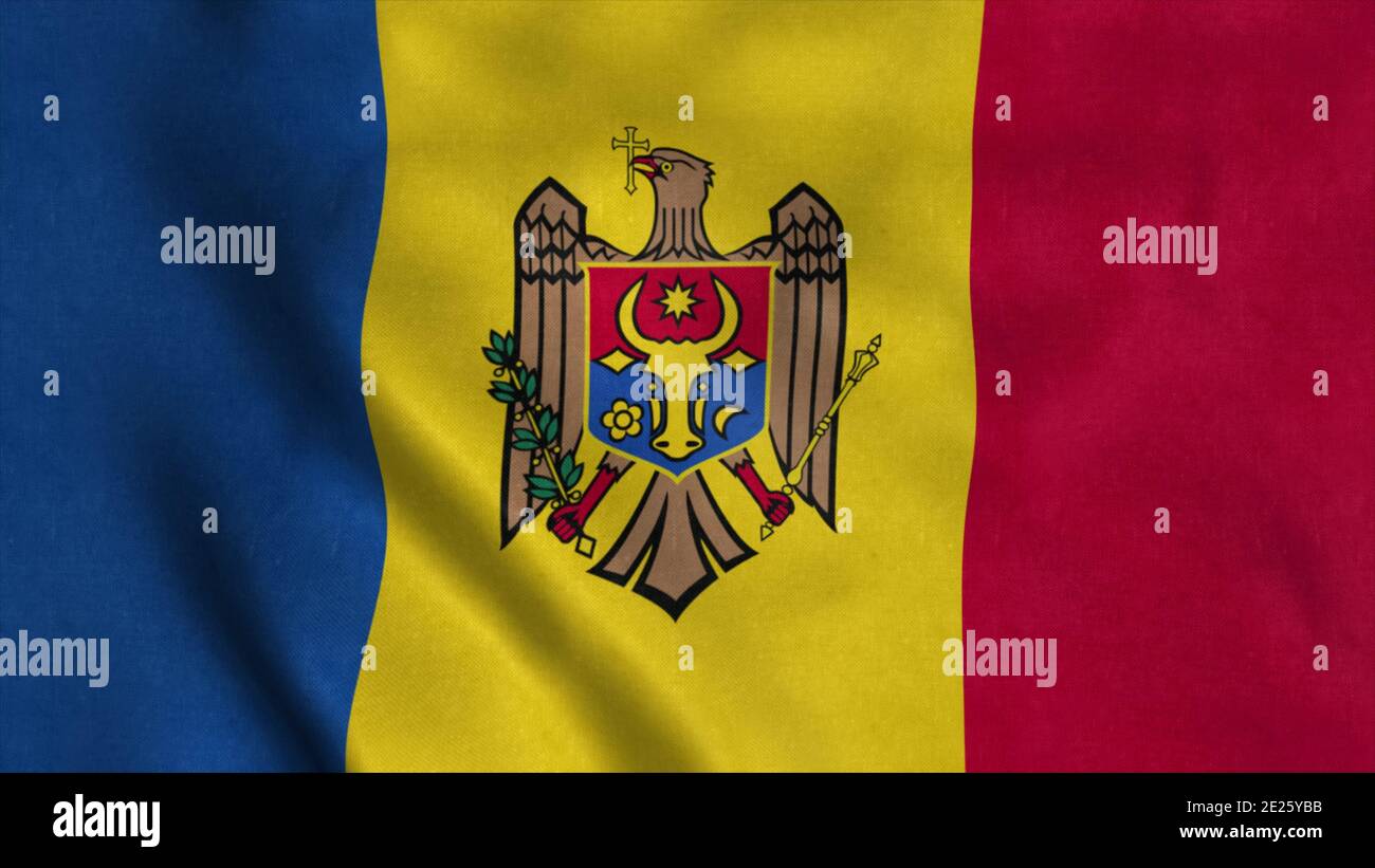 Moldawien Flagge winkt im Wind. Nationalflagge der Republik Moldau. 3d-Illustration Stockfoto